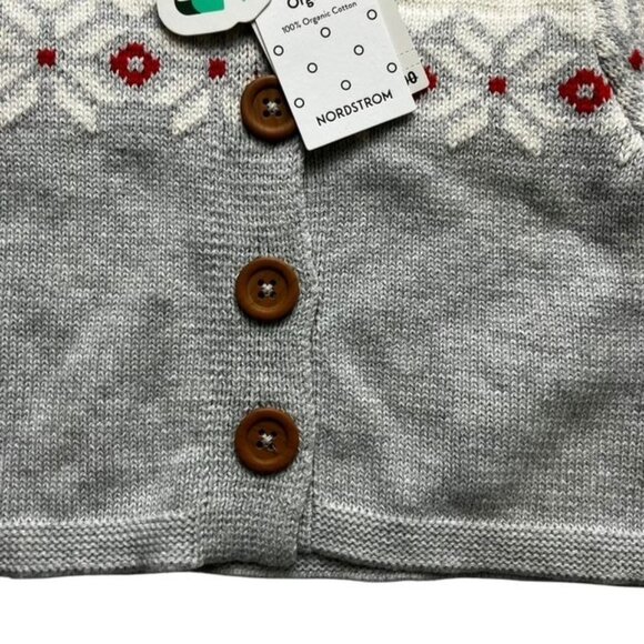 Nordstrom Organic Cotton Heather Gray Fair Isle Hooded Cardigan 3 Months New - Picture 2 of 4